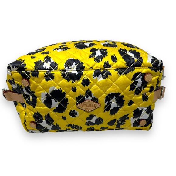 MZ Wallace Sutton Deluxe Medium Woven Quilted Crossbody Tote Bag Yellow Leopard - Picture 6 of 10